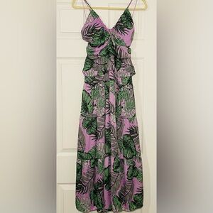 NSR Palm Print Tiered Midi Dress